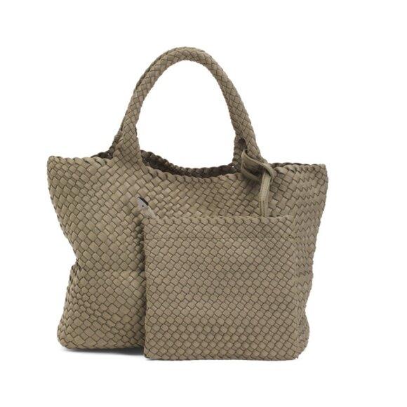 LULLA COLLECTION Olive Large Woven Neoprene Tote With Miniature Bag - Picture 1 of 2